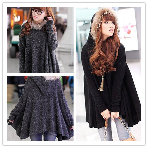 free shipping 2012 autumn and winter women fashion with a hood fur collar pullover brief long-sleeve cape