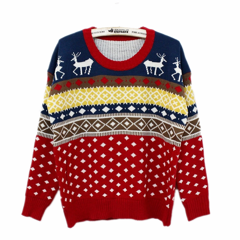 Free shipping, 2012 autumn and winter women vivi10 rhombus onta plaid christmas deer multicolour sweater