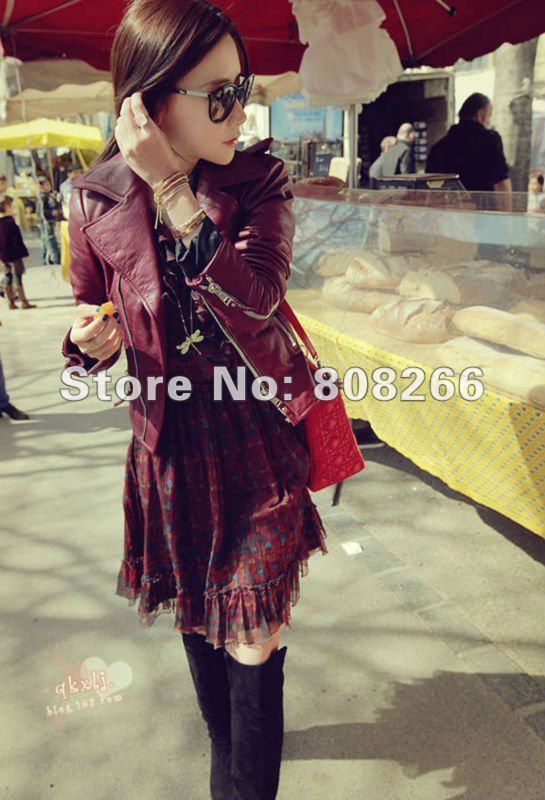 free shipping 2012 autumn autumn new top pu leather jacket women thick leather coat