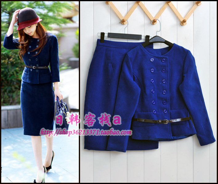 Free shipping 2012 autumn blazer woolen outerwear female women's formal career set