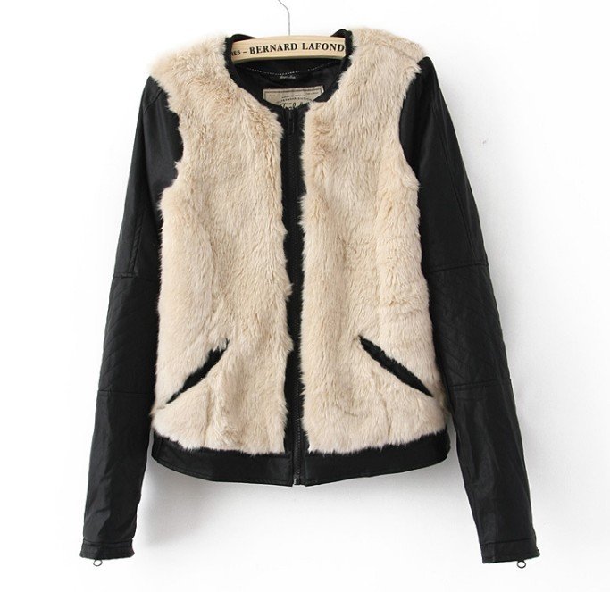 Free Shipping 2012 Autumn Brand Newest Faux Fur O-Neck Jackets,Women 's fashion leather short Jackets&Outwear