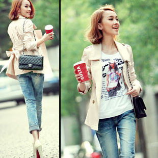 Free Shipping 2012 Autumn Elegant Slim Waist Double Breasted Short Design Trench Outerwear