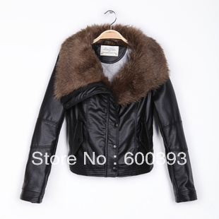 Free shipping 2012 autumn fashion slim fur collar sheepskin motorcycle leather clothing female short design outerwear top JACKET