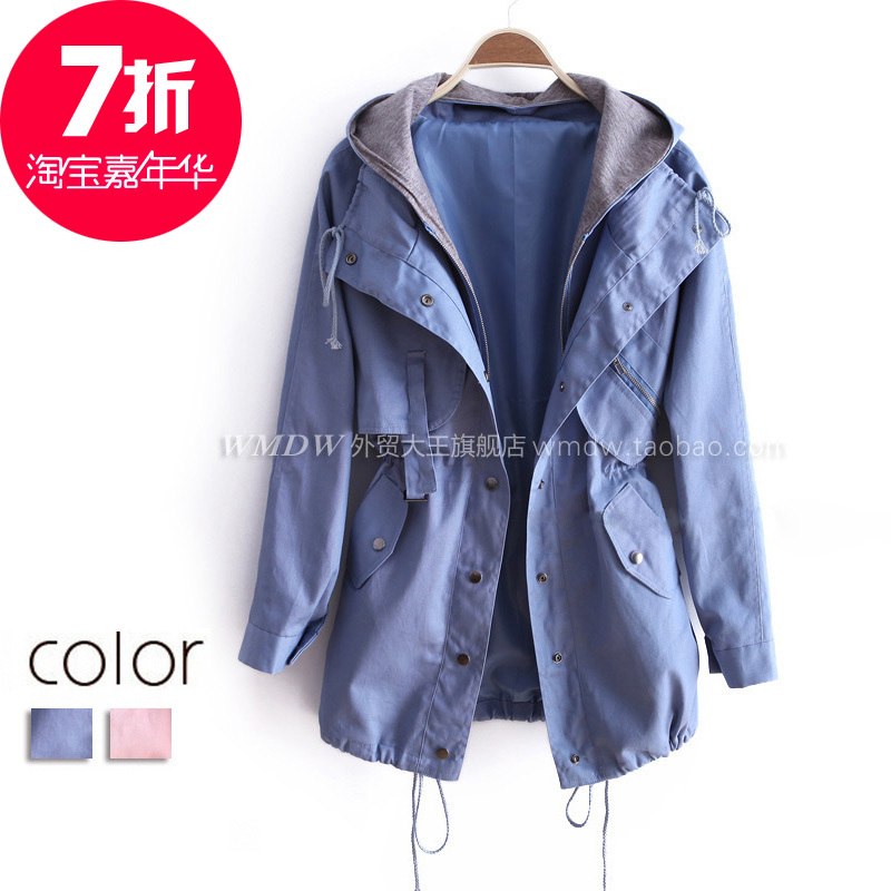 Free shipping 2012 autumn fashion the disassemblability with a hood straight loose trench outerwear ww2636