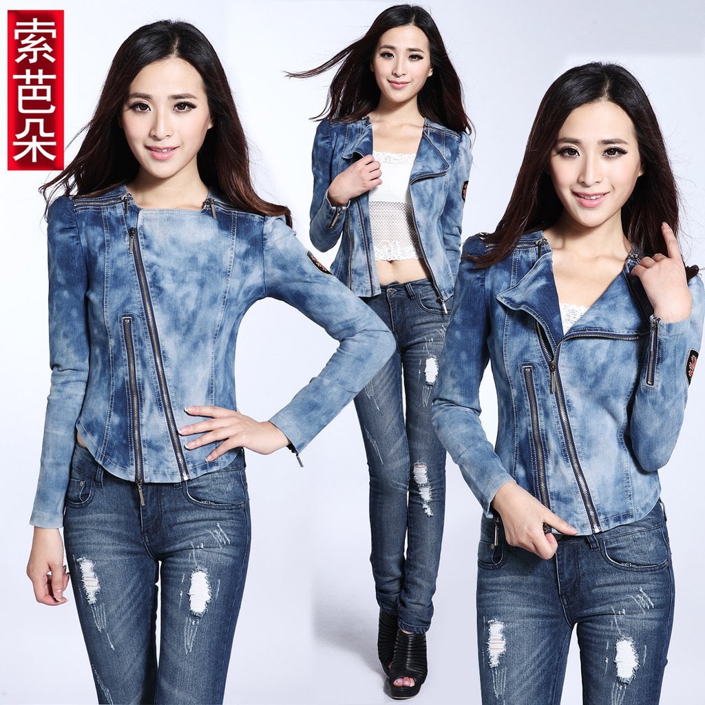 free shipping, 2012 autumn female motorcycle jacket turn-down collar short jacket top denim outerwear 22307a