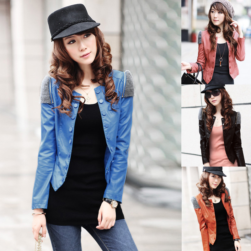 Free shipping 2012 autumn female o-neck thin short design leather PU small leather clothing outerwear plus size jacket