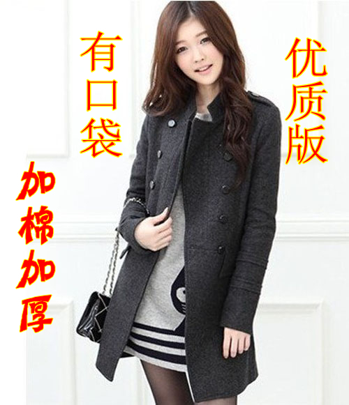 Free shipping! 2012 autumn female slim trench double breasted cashmere overcoat woolen outerwear stand collar wool coat