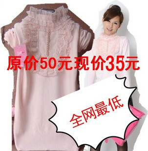 Free shipping, 2012 autumn lace decoration beads FAIRYFAIR basic shirt stand collar turtleneck sweater