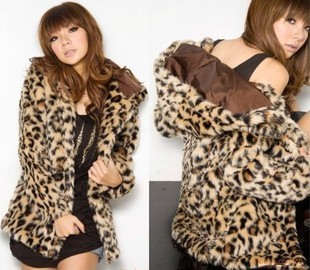 Free shipping 2012 autumn leopard print fur coat female hooded all-match faux outerwear casual overcoat