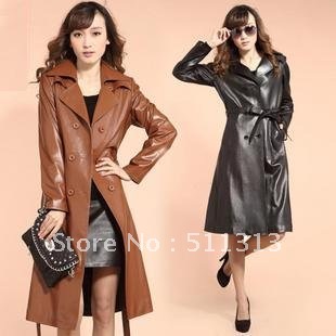 FREE SHIPPING 2012 Autumn long formal clothes sheepskin outerwear genuine leather trench coats