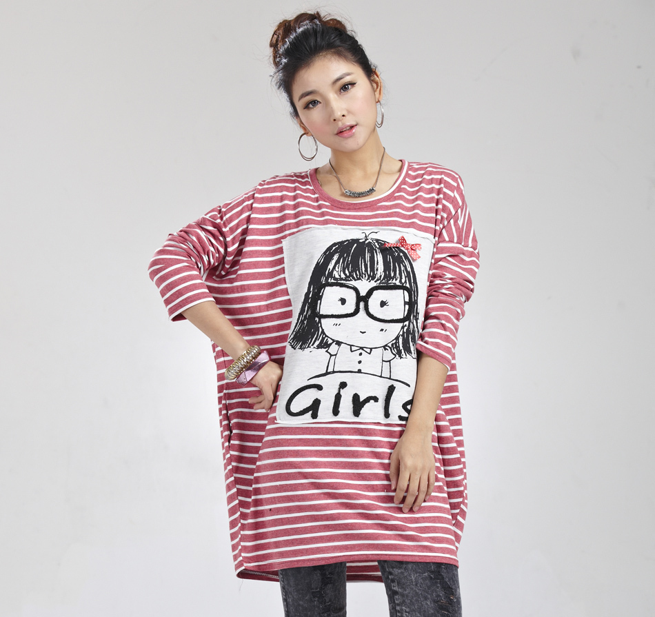 Free  shipping 2012 autumn new arrival basic shirt women's clothes stripe loose all-match long-sleeve T-shirt female