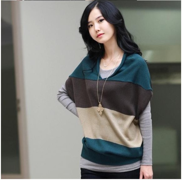 Free shipping 2012 autumn new arrival batwing sleeve sweater outerwear Women loose sweater autumn and winter