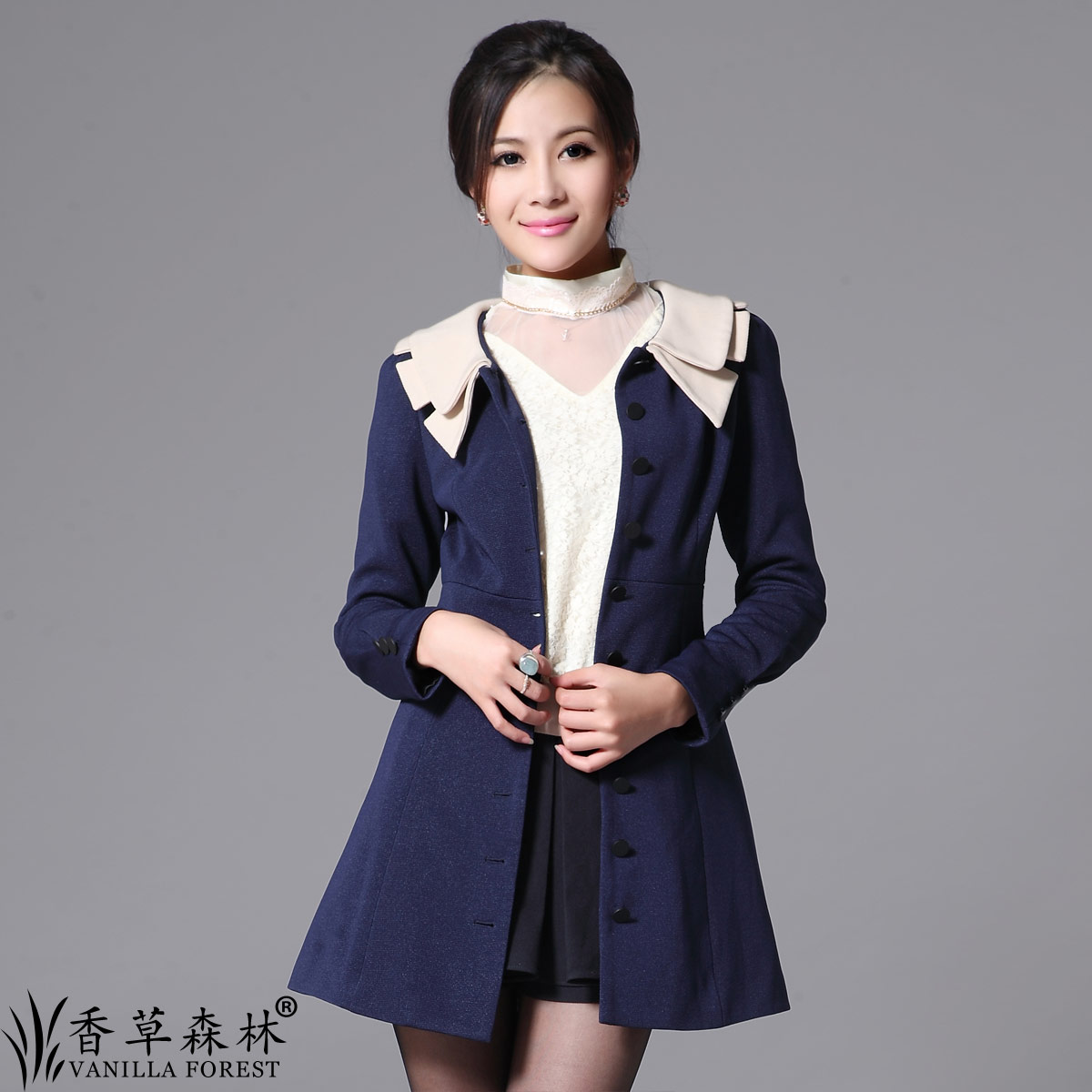 Free Shipping 2012 autumn new arrival casual slim medium-long trench outerwear overcoat autumn and winter female vanilla