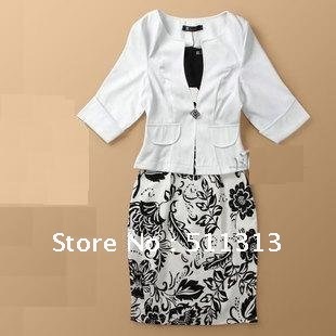 FREE SHIPPING 2012 Autumn new arrival classic professional coat small suit and printing dress set