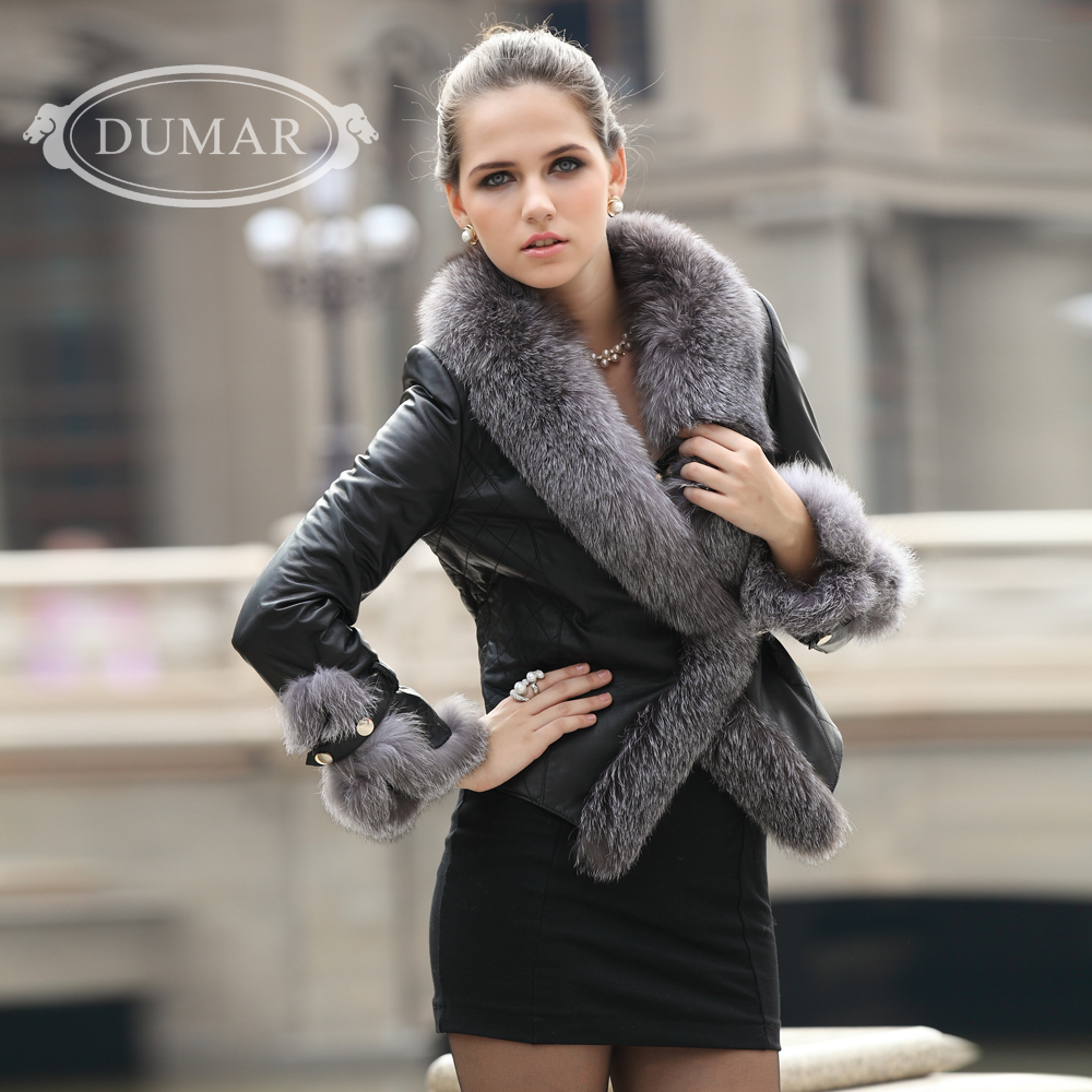 free shipping 2012 autumn new arrival female sheepskin fox fur slim genuine leather clothing thickening outerwear pc0587