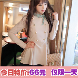 Free Shipping 2012 autumn new arrival female slim double breasted ol slim waist long-sleeve sweet expansion bottom suit AXZ073