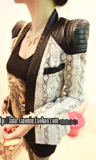 Free shipping 2012 autumn new arrival korean ' patchwork serpentine leather suit w15