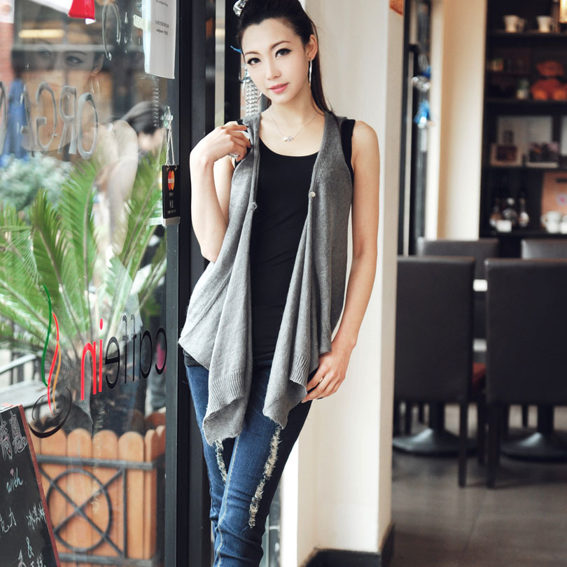 Free shipping 2012 autumn new arrival patchwork fronts button solid color sleeveless cardigan