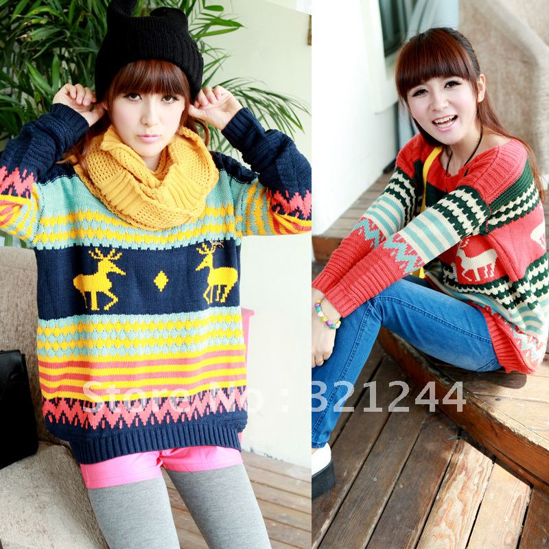 Free shipping/2012 autumn new arrival pattern stripe christmas' deer sweater /J-WMY025