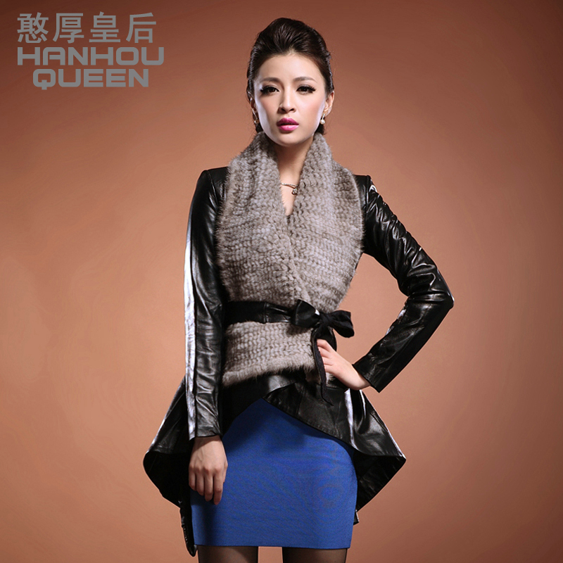 free shipping  2012 autumn new arrival sheepskin medium-long mink genuine leather clothing outerwear