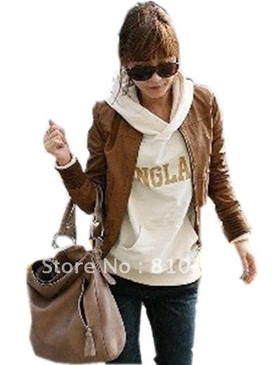 free shipping 2012 autumn new fashion clothing women's slim short design casual leather jackets coat outerwear black brown 061