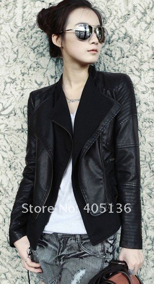 free shipping , 2012 autumn new  Ladies Leather motorbike jackets  ,women's fashion black pu leather jacket  PAI-417