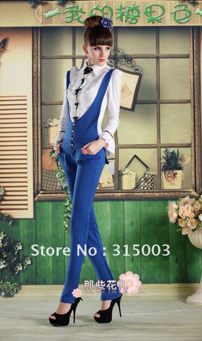 FREE SHIPPING 2012 autumn new navy blue Slim straight trousers tight low waist strap