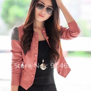 Free shipping!2012 Autumn New Style PU leather jacket o-neck slim Women's Short outerwear Two sizes Four colors