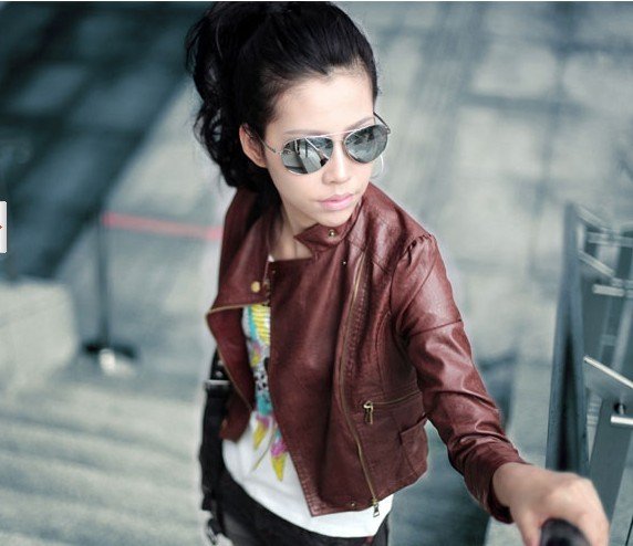 Free Shipping! 2012 Autumn New Womens Slim Leather Jacket Short Coat Outerwear Fur Clothing Ladies Faux PU Leather Jacket 911