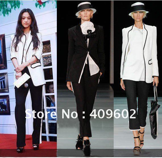 free shipping 2012 autumn newest black/white women's career coat woth cotton+Polyester.wholesale