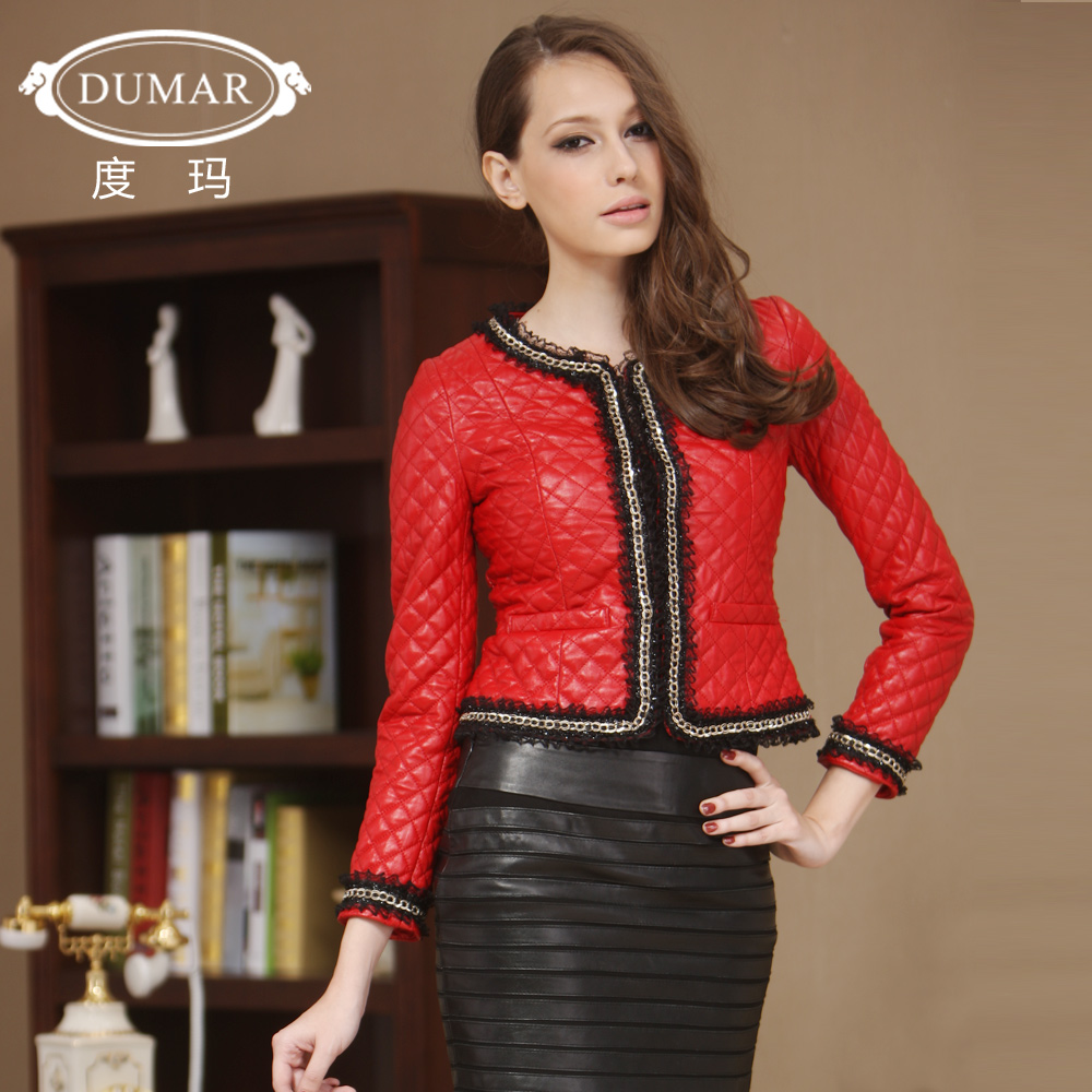 free shipping 2012 autumn o-neck genuine leather small leather clothing female short design slim sheep leather coat py0661