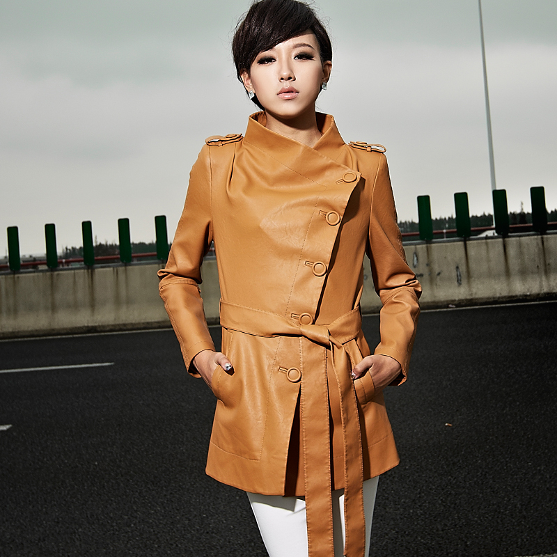 free shipping 2012 autumn outerwear fashion women's small leather clothing female short design slim PU trench