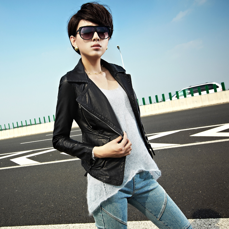 free shipping 2012 autumn outerwear motorcycle women's small leather clothing female short design slim PU jacket 21g3703