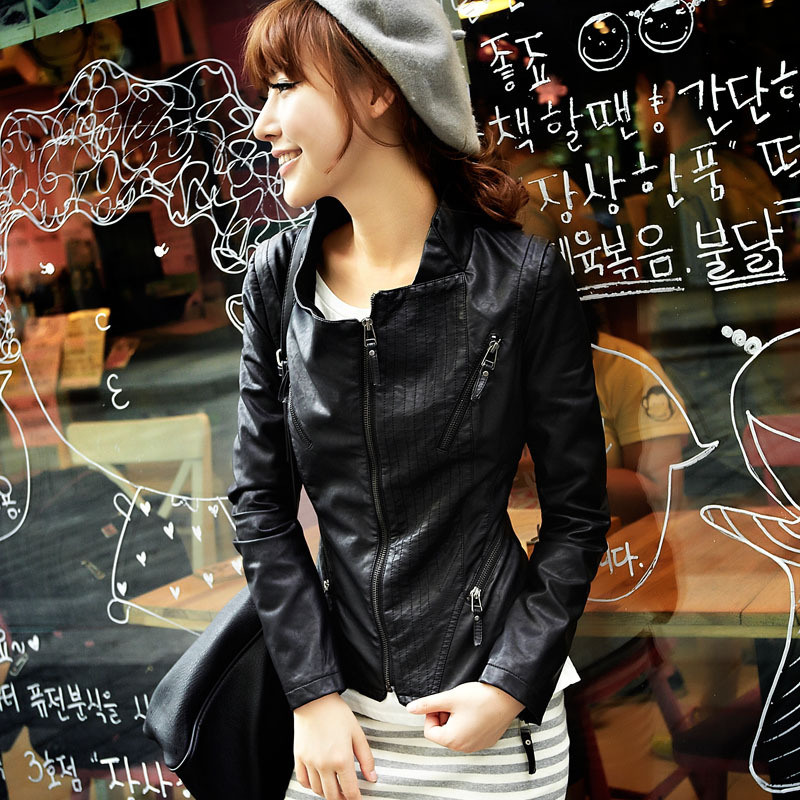 free shipping 2012 autumn outerwear motorcycle women's small leather clothing female short design slim PU jacket 21g3719