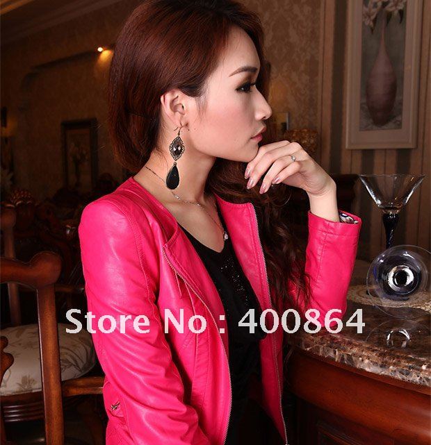 free shipping! 2012 Autumn Outerwear women faux leather;zip-up,O-Neck cropped PU leather jacket(Drop Shipping)