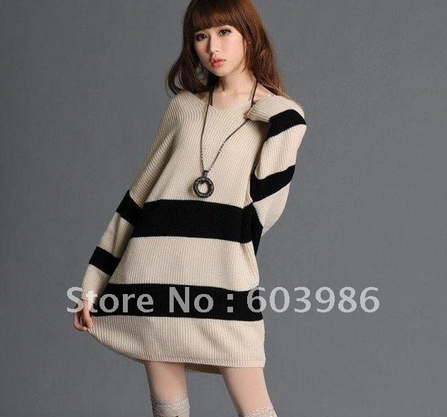 Free shipping 2012 autumn outfit new stripe loose large size knitting a sweater