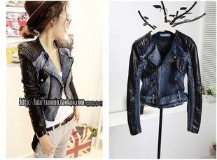 Free shipping ! 2012 autumn patchwork rivets motorcycle denim outerwear