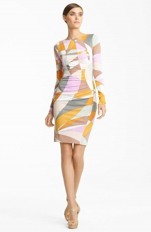 Free Shipping 2012 Autumn Printed Stretch Jersey Long sleeve Day Dress Fashion Yellow Lattice Dress Actual photos