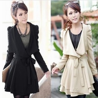 Free Shipping 2012 autumn puff princess sleeve slim pleated large lapel irregular long-sleeve medium-long trench outerwear LDX