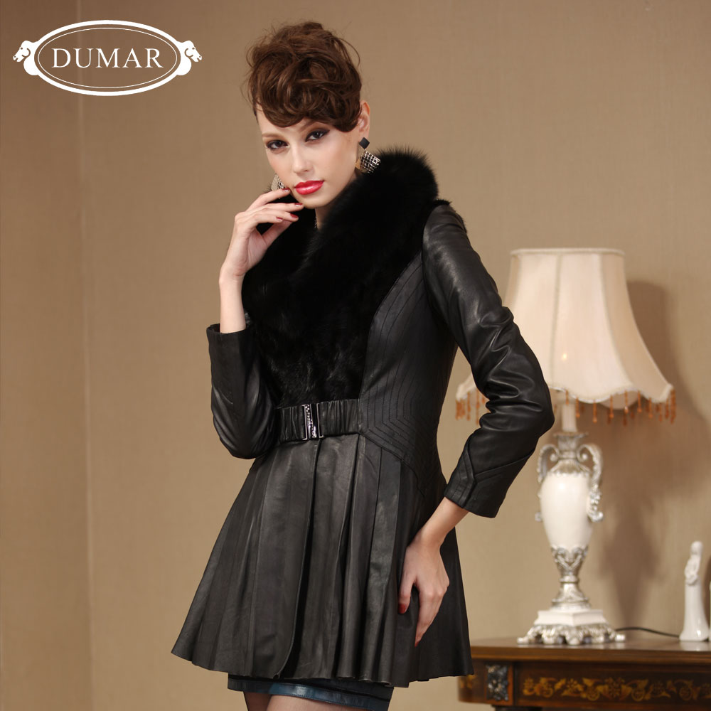 free shipping 2012 autumn sheepskin medium-long fox fur genuine leather trench overcoat outerwear pm0516