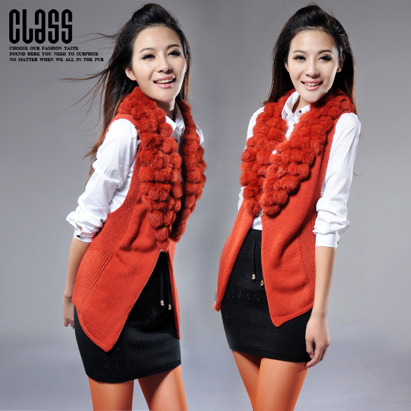 Free shipping 2012 autumn slim rabbit fur patchwork sleeveless vest sweater women plus size fashion