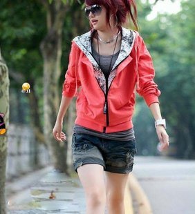 Free shipping! 2012 autumn spring and autumn casual juniors clothing faux two piece outerwear with a hood thin short jacket coat