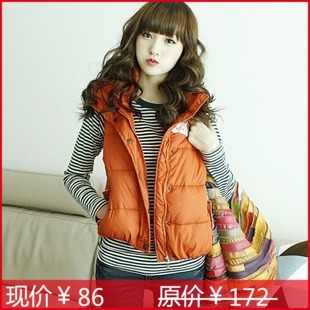 Free Shipping 2012 autumn sweet candy color lace decoration elegant single breasted with a hood vest wadded jacket