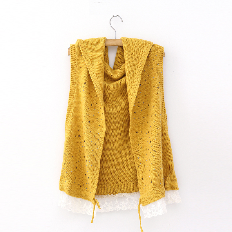 Free shipping 2012 autumn sweet cutout crochet rivet no button with a hood cardigan sweater vest