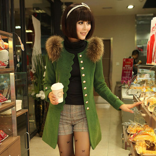 Free Shipping 2012 autumn trench long design slim autumn and winter woolen outerwear woolen clothing elegant overcoat V3401