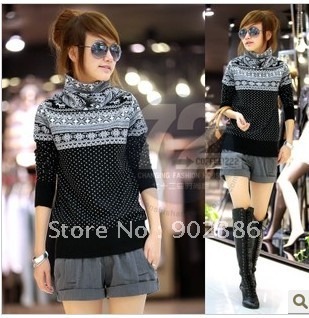 Free shipping 2012 Autumn/winter all-match dot snowflake turtleneck slim long-sleeve sweaters women 713