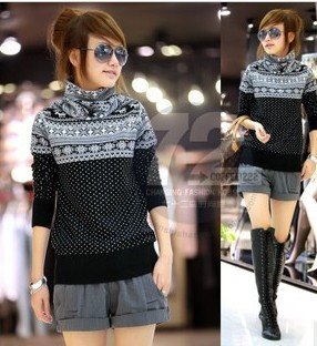 Free shipping 2012 Autumn/winter all-match dot snowflake turtleneck slim long-sleeve sweaters women 713XIAOFANG