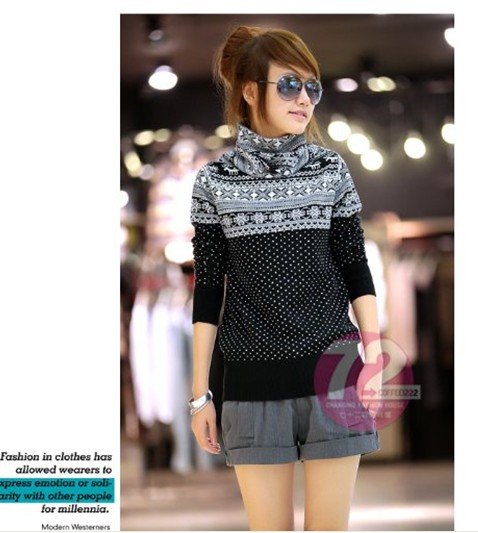 Free shipping 2012 Autumn/winter all-match dot snowflake turtleneck slim long-sleeve sweaters women C0046