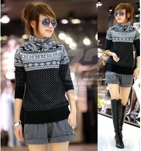 Free shipping 2012 Autumn/winter all-match dot snowflake turtleneck slim long-sleeve sweaters women choker