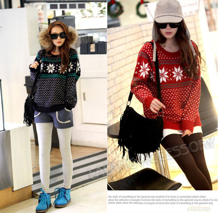 Free Shipping 2012 Autumn/Winter Dots Christmas Snowflake O-Neck Long Sleeve Pullovers Loose Sweater Women 3pcs/lot 650403